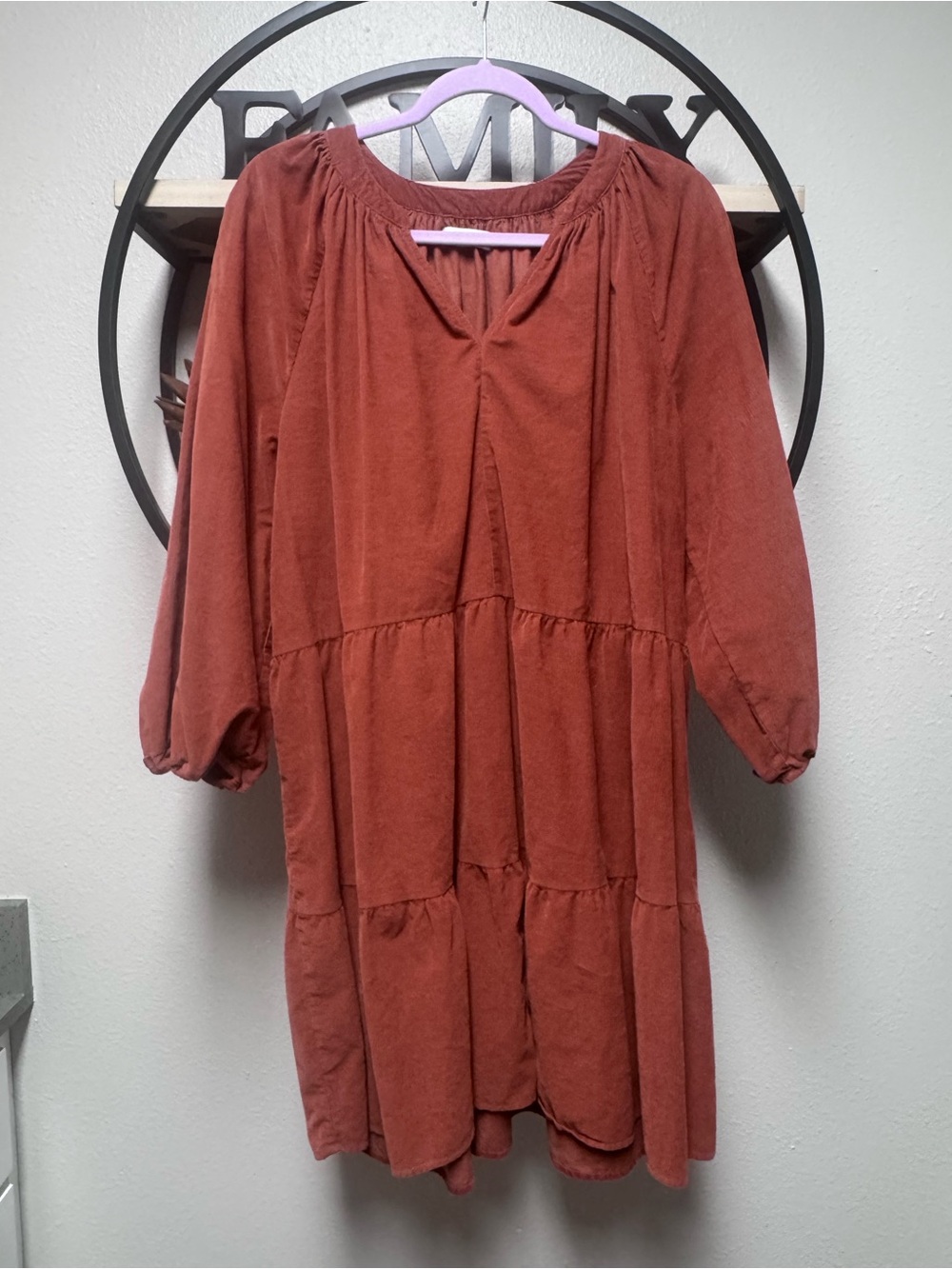 Sonoma Rust Tiered V-Notch Mini Dress